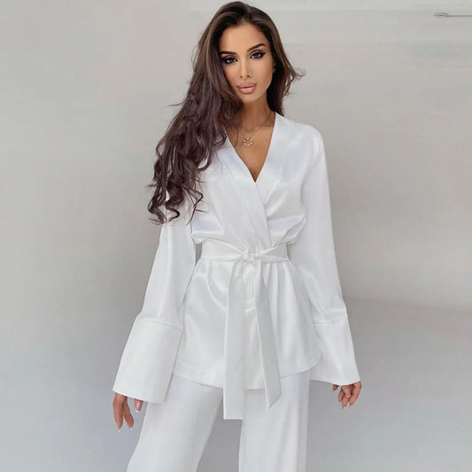 Silky Satin Two Piece Kimono Sleepwear