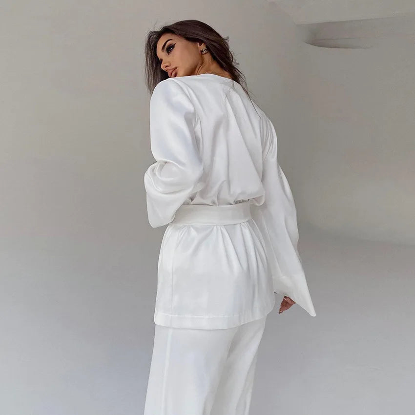 Silky Satin Two Piece Kimono Sleepwear