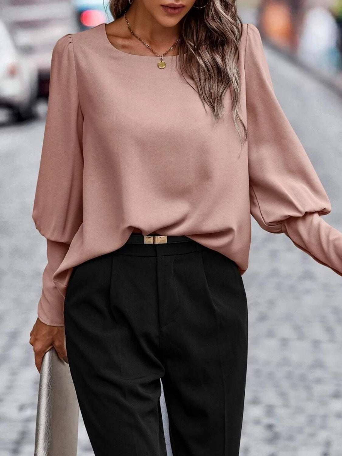 Decorative Button Long Sleeve Blouse