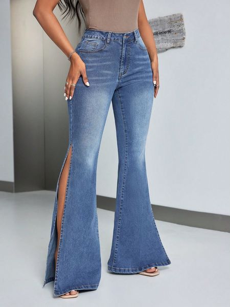 Slim Slit Flared Jeans