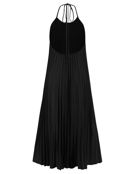 Black Halter A-line Pleated Dress