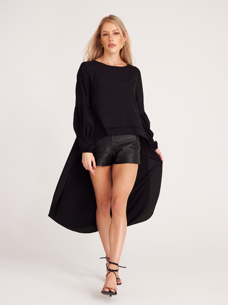 Asymmetrical Hem Lantern Sleeve Blouse