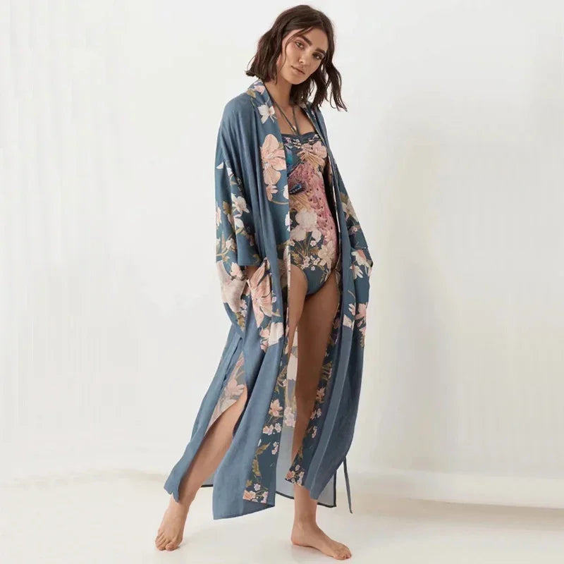 Asian Floral Printed Kimono