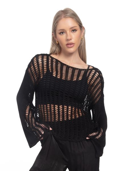 Crochet Mesh Long Sleeves Cover Up