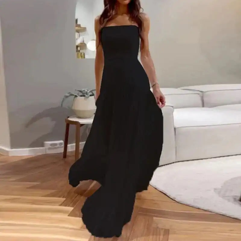 Strapless Flowing Pleated Dress