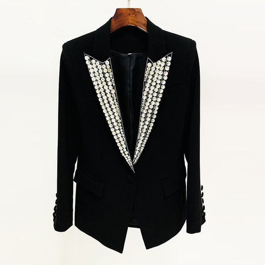 Goods Stars Socialite Rhinestone Beaded One Button Slim Blazer