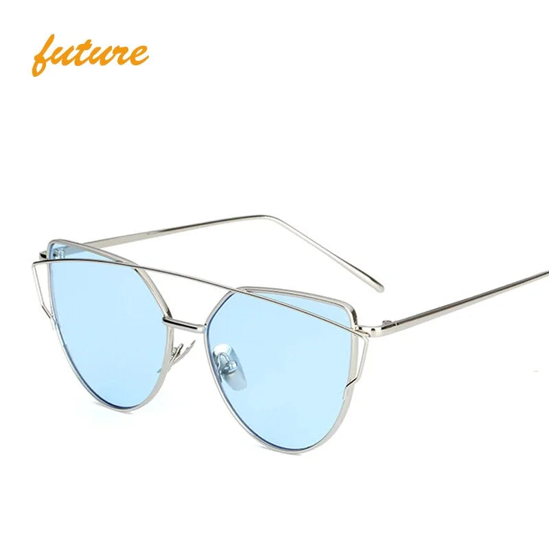 Women's Metal Reflective Flat Sunglasses