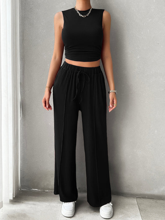 Casual Sleeveless Top and Drawstring Pants Set