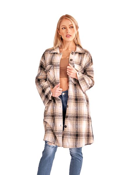 Plaid Long Cardigan Shirt Jacket