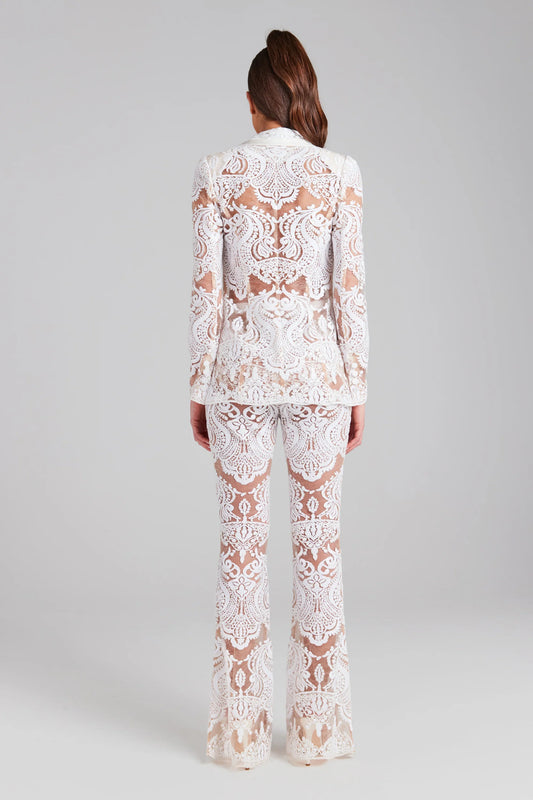 Elegant White Lace Tuxedo Suit