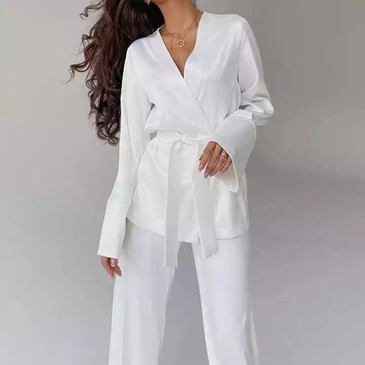 Silky Satin Two Piece Kimono Sleepwear