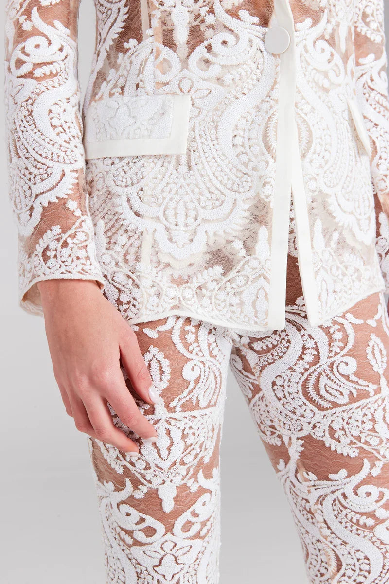 Elegant White Lace Tuxedo Suit