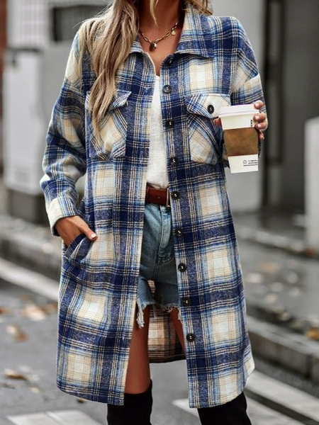 Plaid Long Cardigan Shirt Jacket