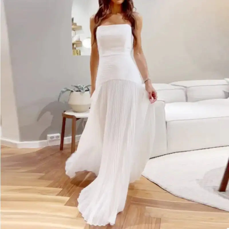 Strapless Flowing Pleated Dress