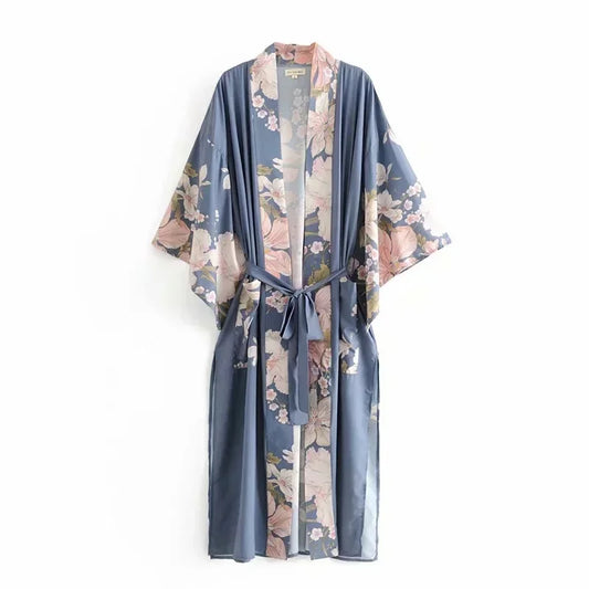 Asian Floral Printed Kimono