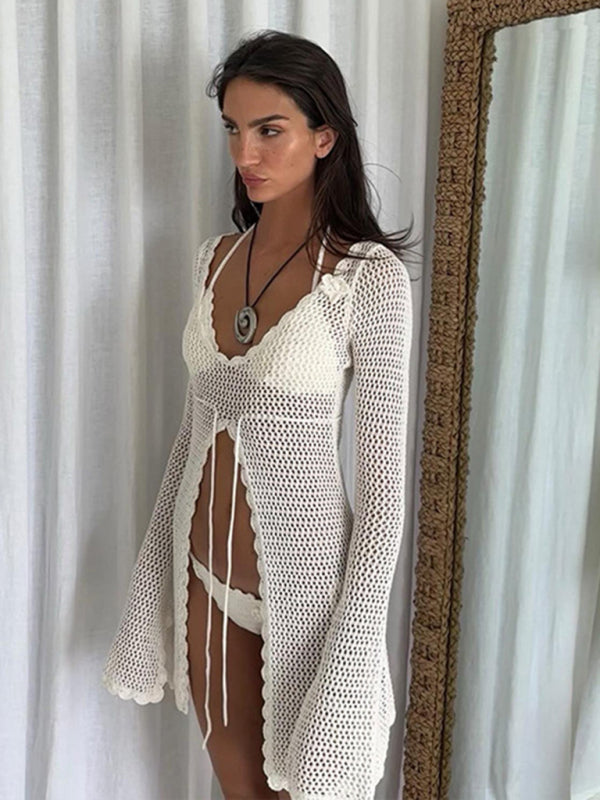 Knitted Hollow Bikini Swimsuit and Cover-up Top