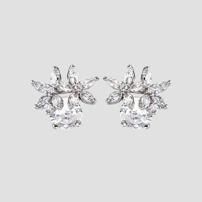 Zircon 925 Sterling Silver Flower Stud Earrings