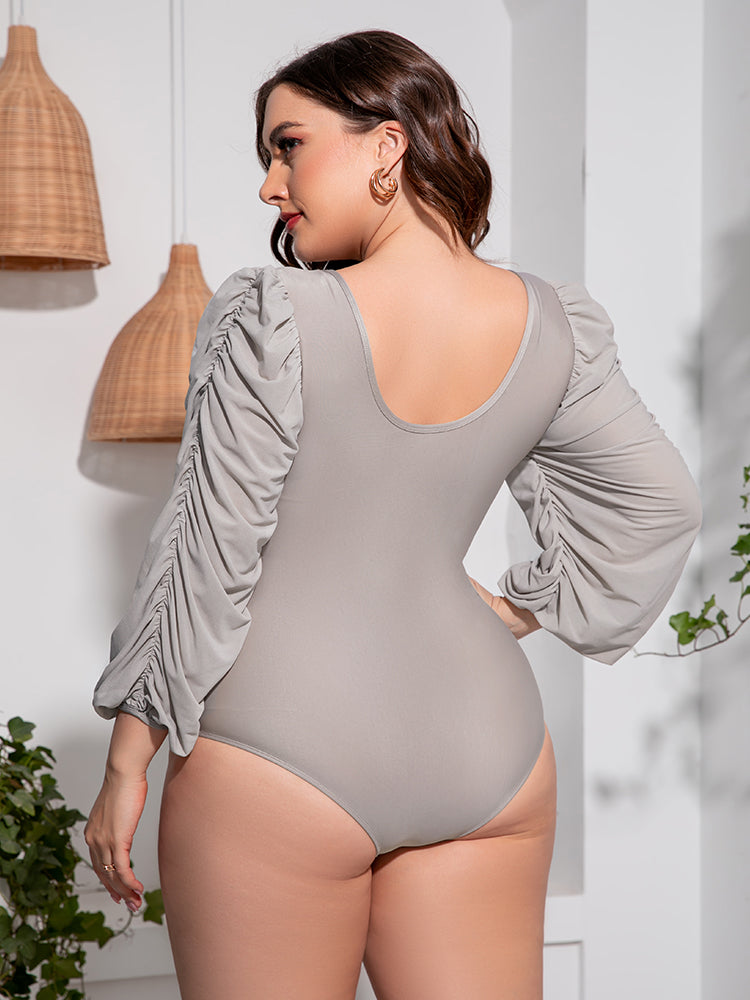 Deep V Balloon Sleeve One-Piece Swimsuit