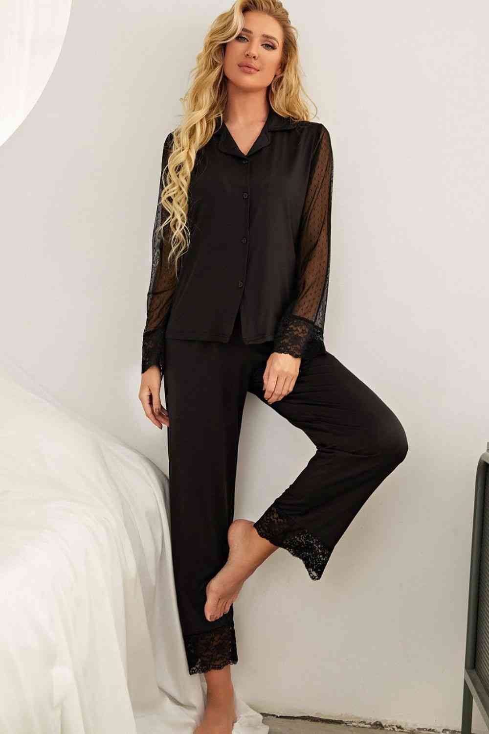 Black Lace Pajama Set