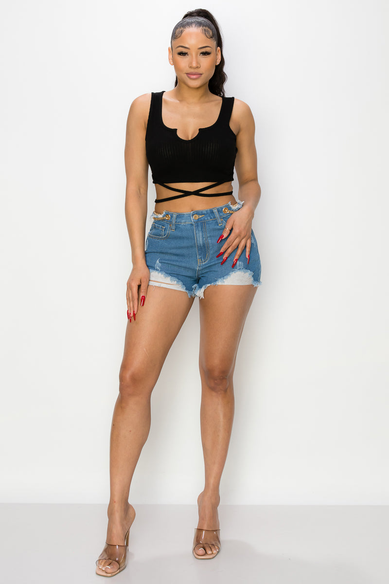 Side Chain Denim Shorts