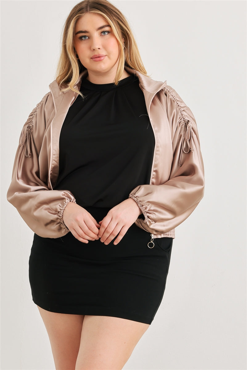 Plus Perfect Satin Zip-up Ruched Jacket