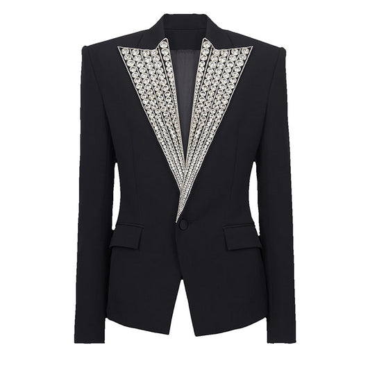 Goods Stars Socialite Rhinestone Beaded One Button Slim Blazer