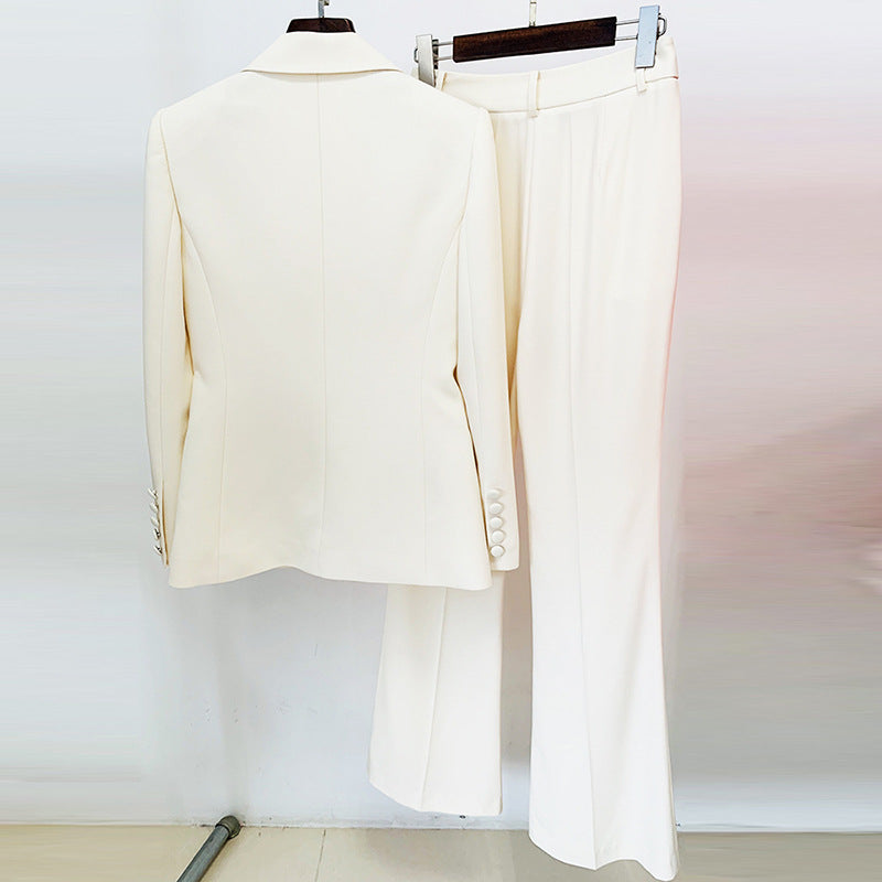 One Button Blazer & Bell Bottom Pants Two Piece Suit