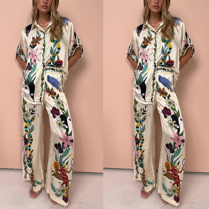 Luxe Satin Casual Two Piece Pants Suit