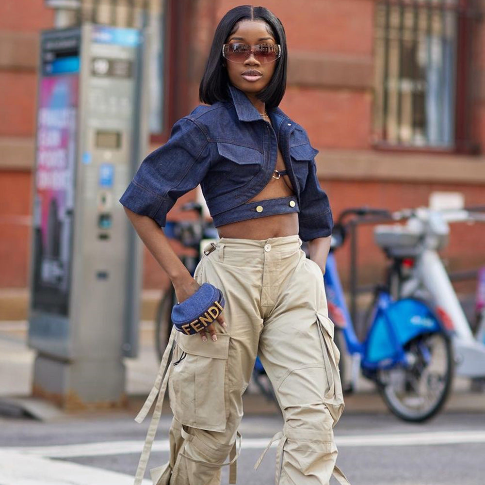 Sexy Half Sleeve Cropped Denim Jacket