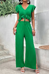 Ruffle Hem Top and Slit Pants Set