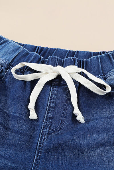 Drawstring Distressed Raw Hem Jeans